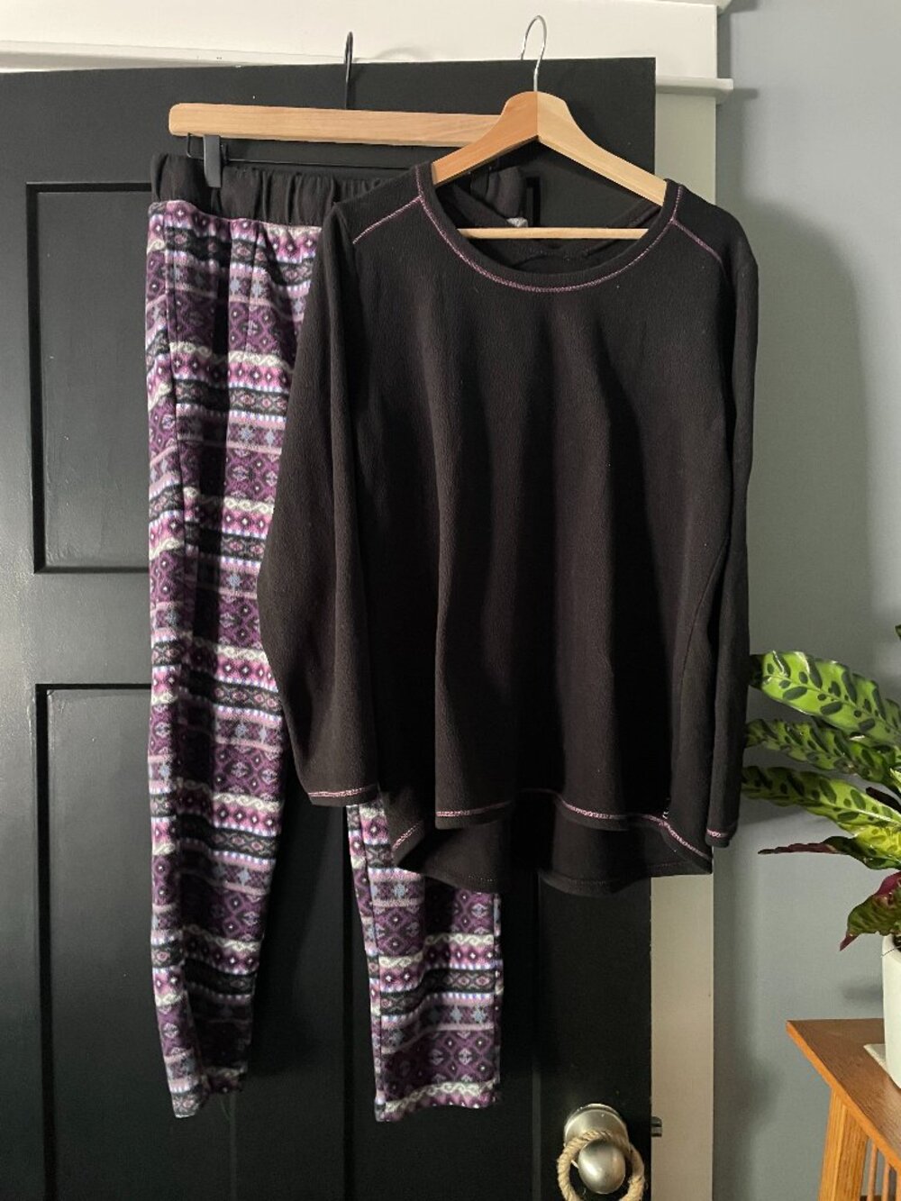 Bundle! Cuddl Duds Fleece Pajama Sets, Purple and Black, Size M